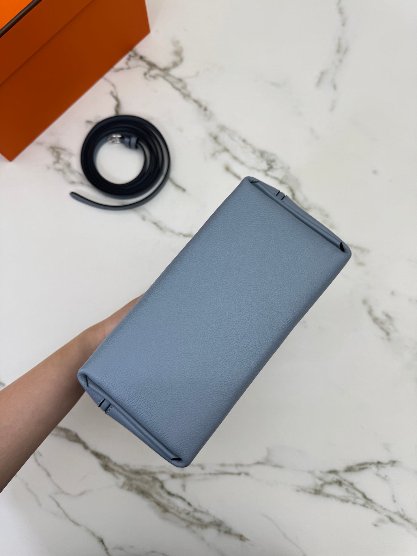 HERMES Mini 2424 亞麻藍銀扣 Evercolor Blue Lin PHW