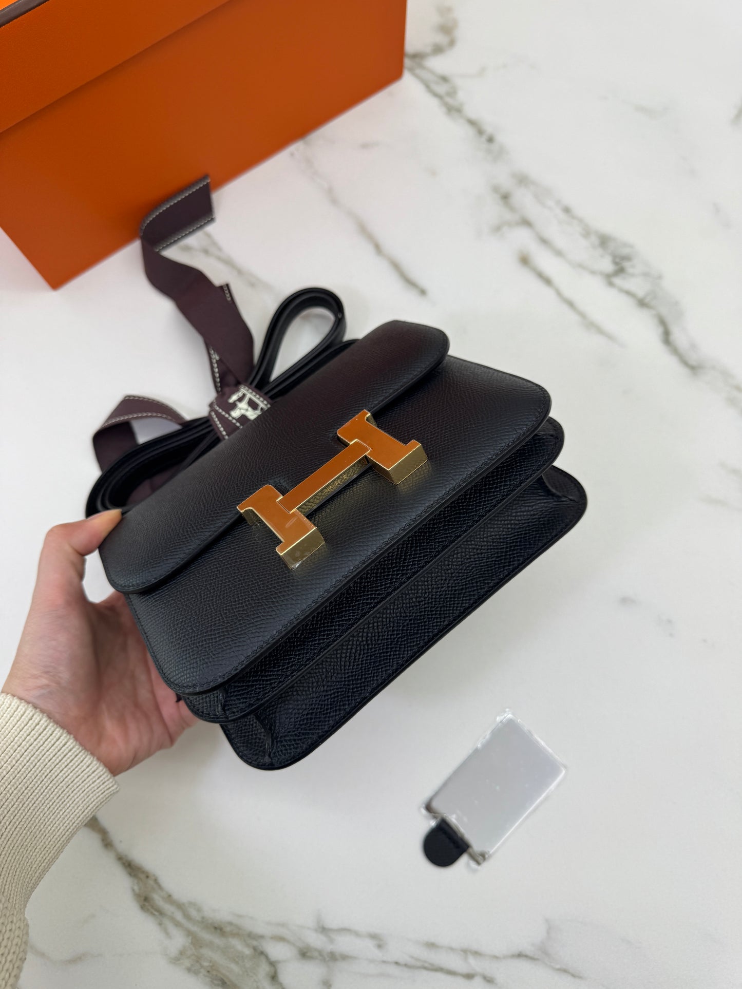 HERMES Mini Constance 黑金 Epsom Noir GHW 新鏡子版