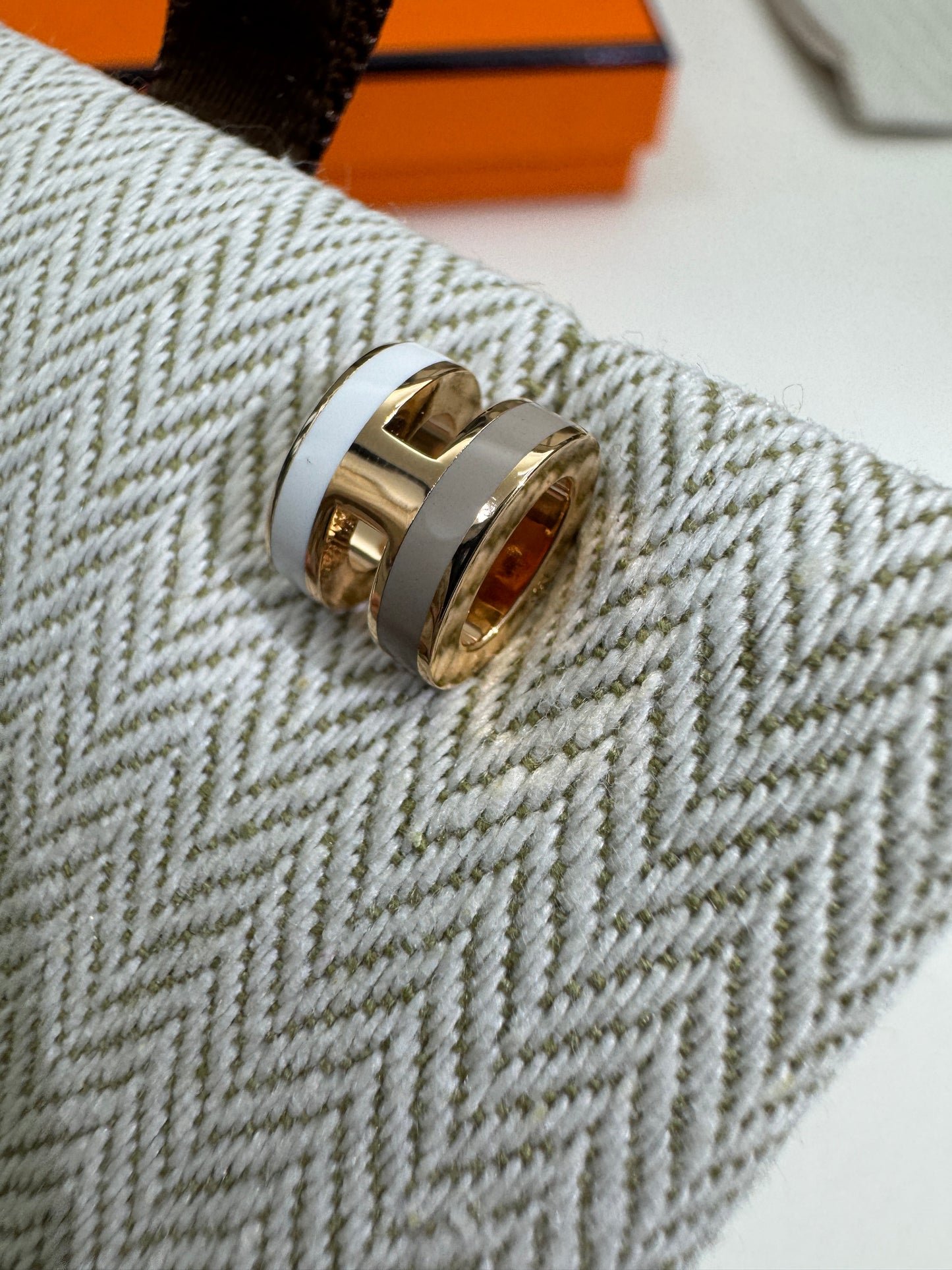 HERMES Mini Pop H 玫瑰金拼色耳環