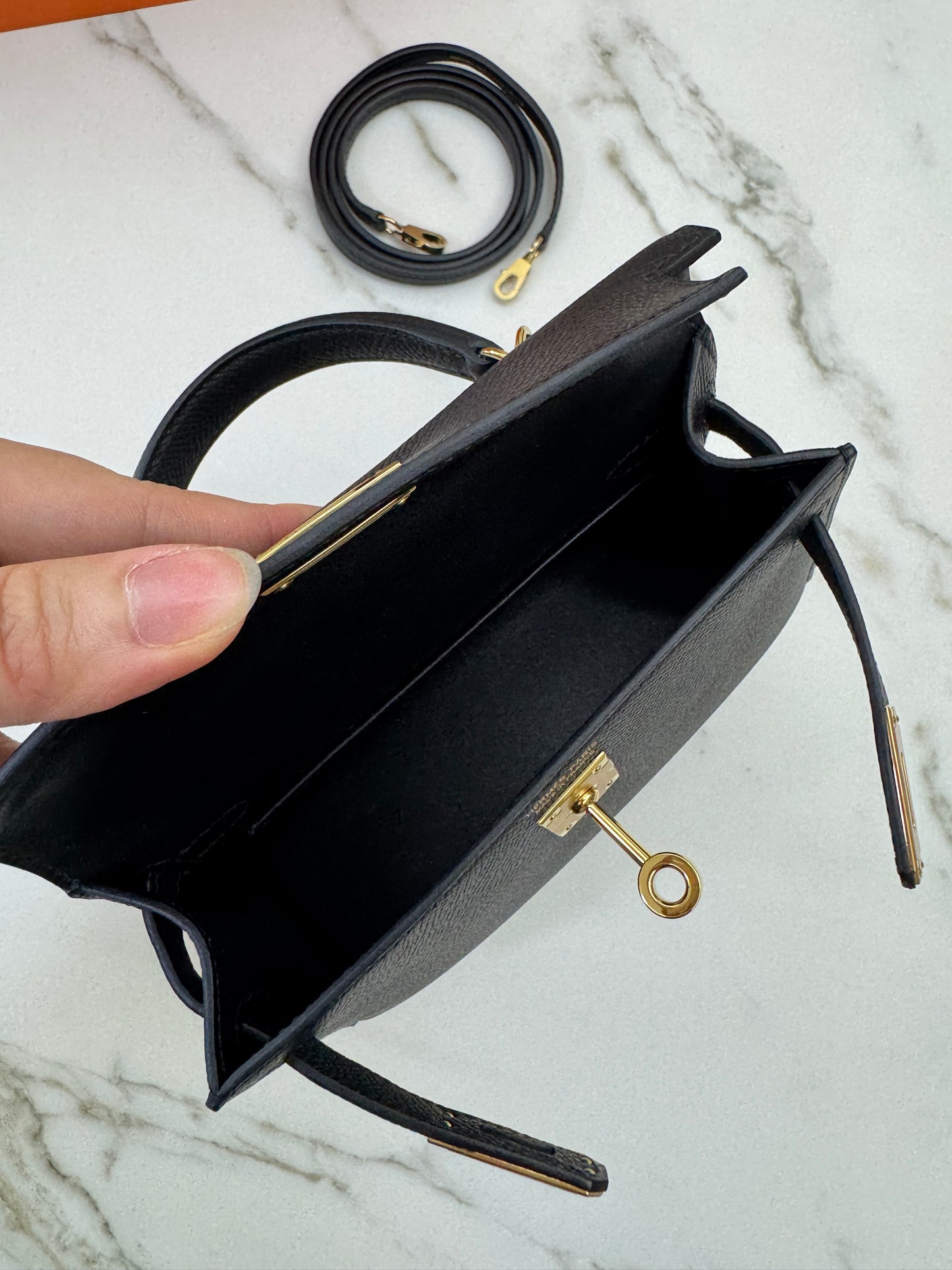 HERMES Mini Kelly II 黑金 Epsom Noir GHW