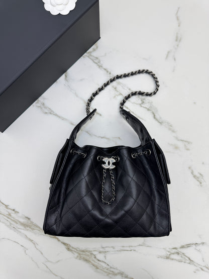 CHANEL 25Bag Small 黑銀小號 荔枝牛皮 Caviar Calfskin