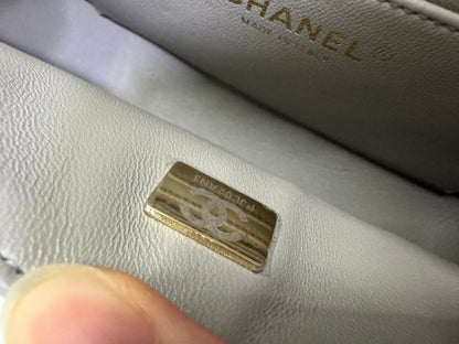 CHANEL Mini CF20 淺灰色 羊皮 淡金扣