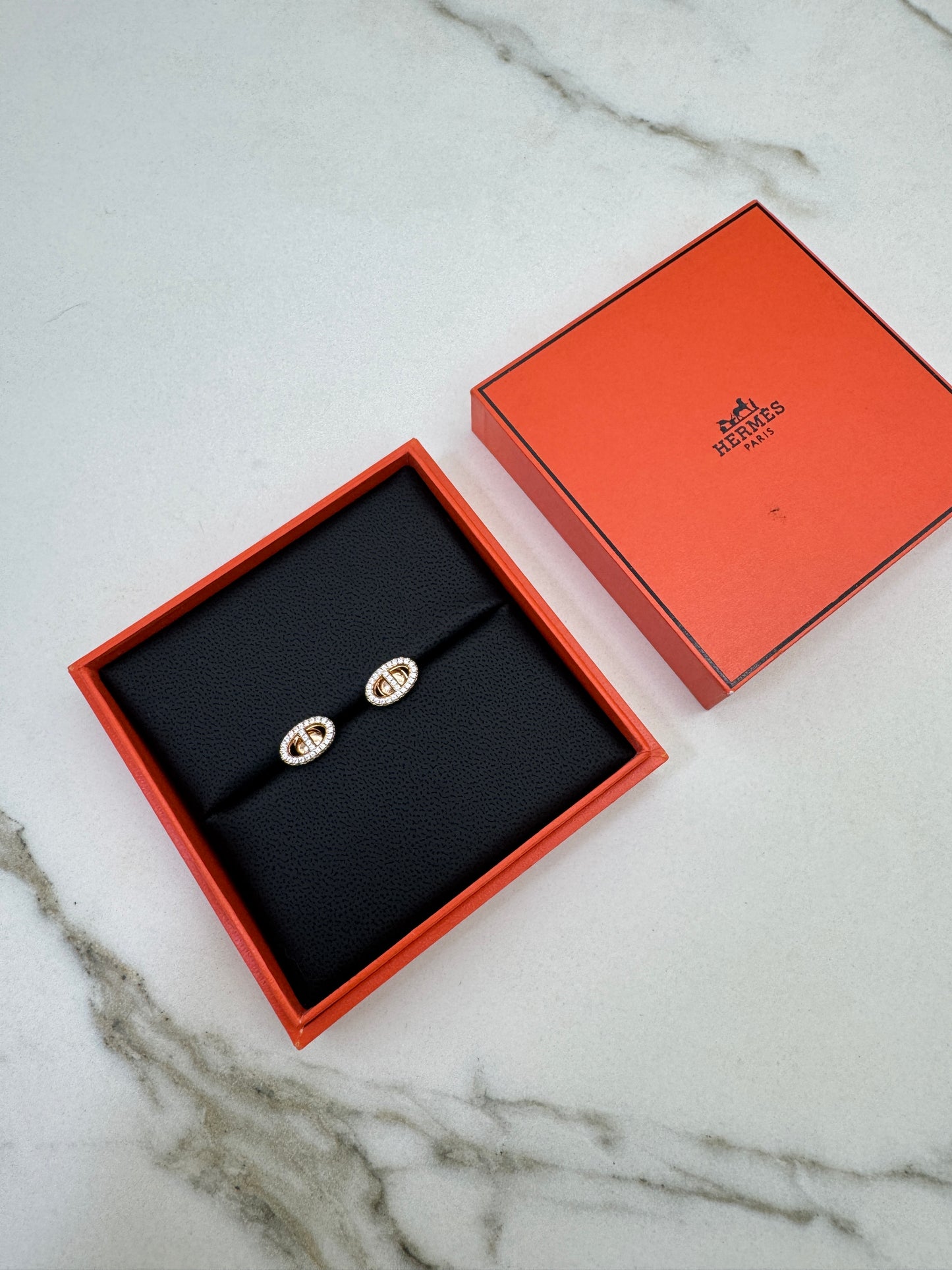 HERMES 豬鼻滿鑽玫瑰金耳環