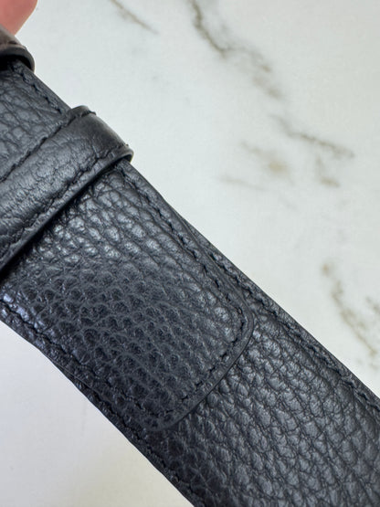 FERRAGAMO 雙面皮帶黑銀扣 黑拼深棕