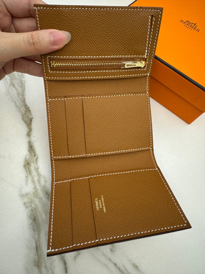 HERMES Bearn 三摺錢包 金棕色 金扣 Gold Epsom