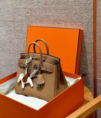 HERMES Birkin25 奶茶色 銀扣 swift 0M Chai