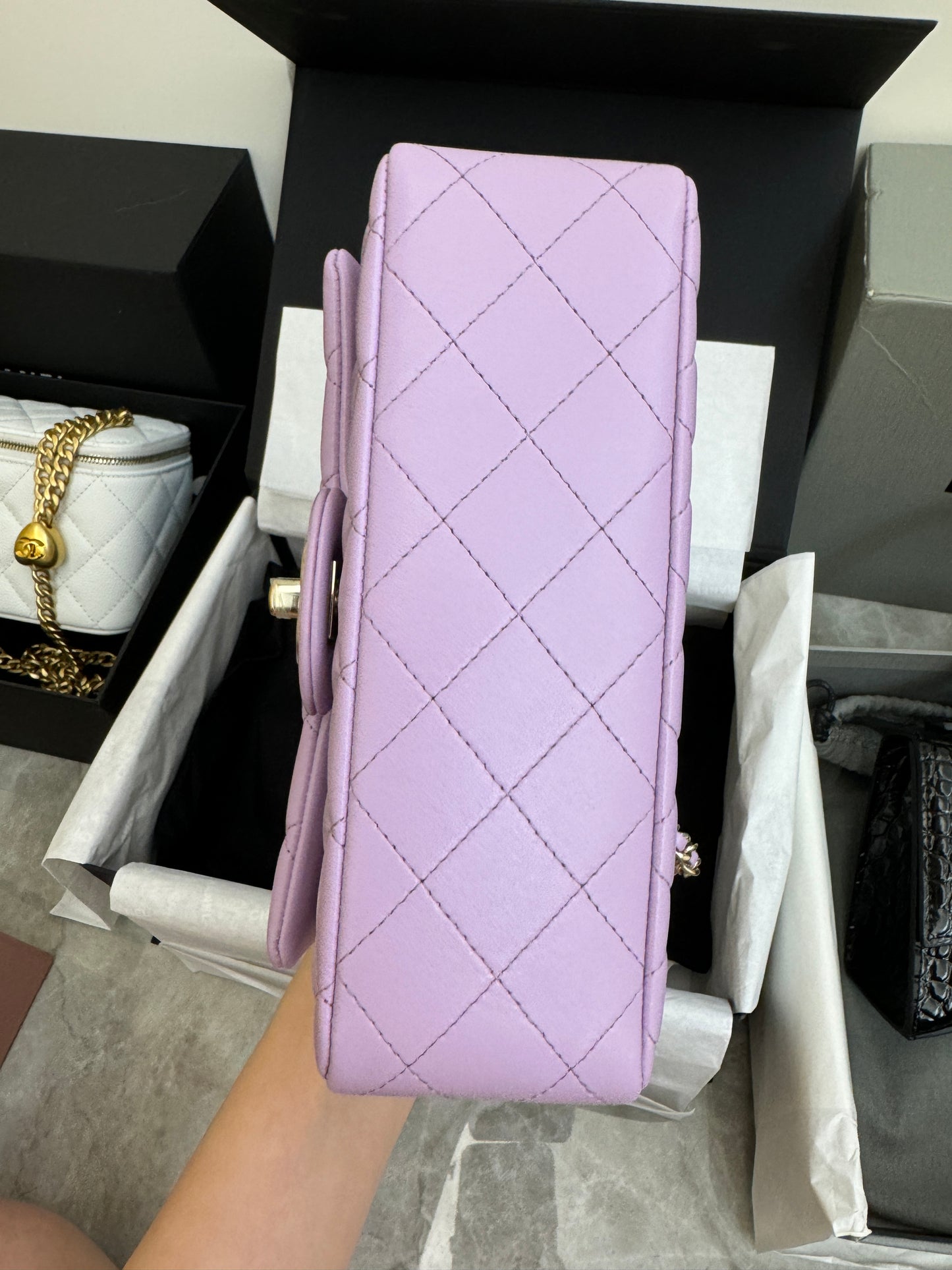 CHANEL mini cf with top handle 粉紫色 24P