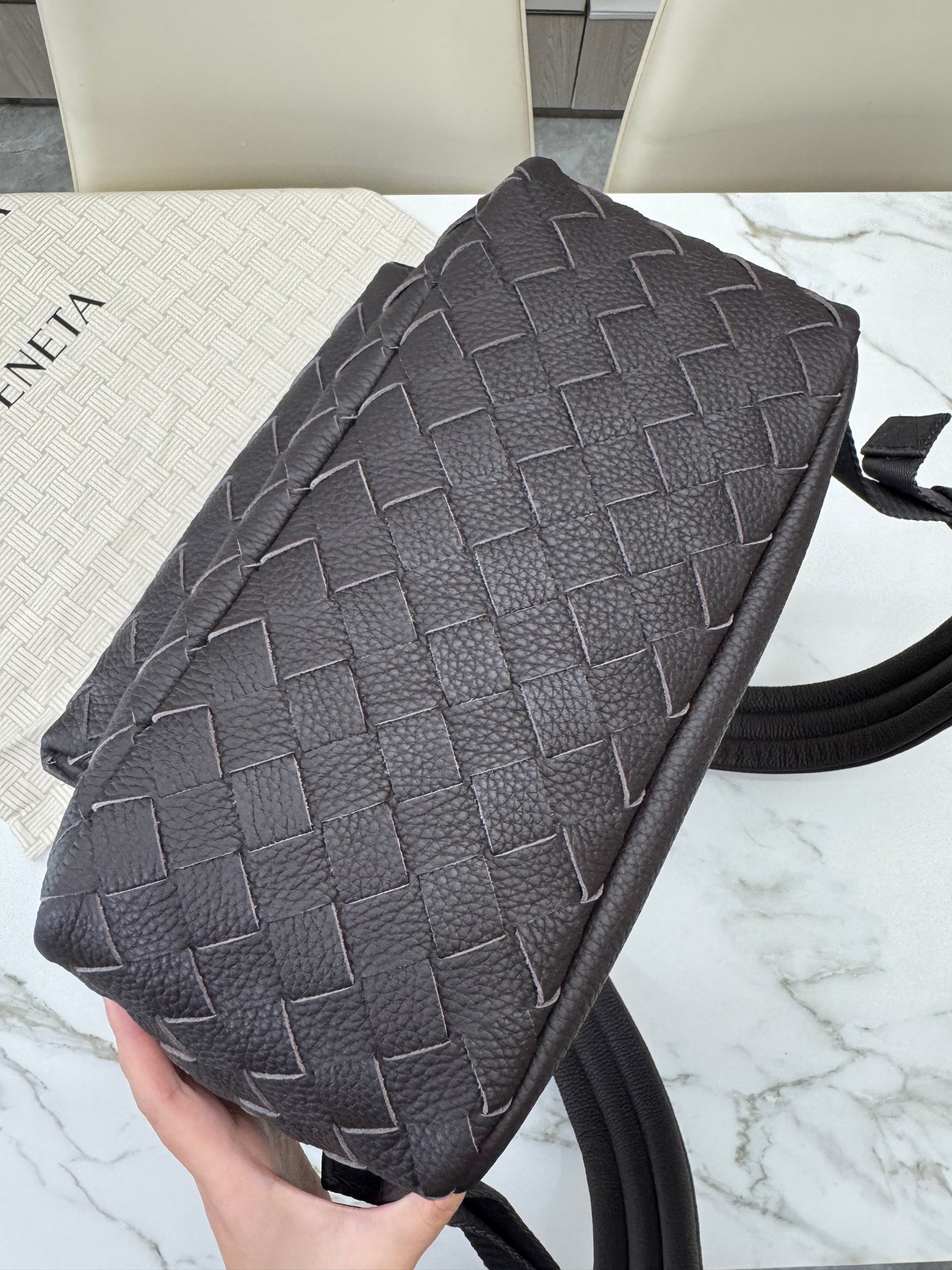 BV Intrecciato Backpack Grained Calfskin Fondant
