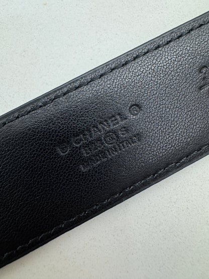 CHANEL 穿皮鏈扣菱格紋皮帶 黑金