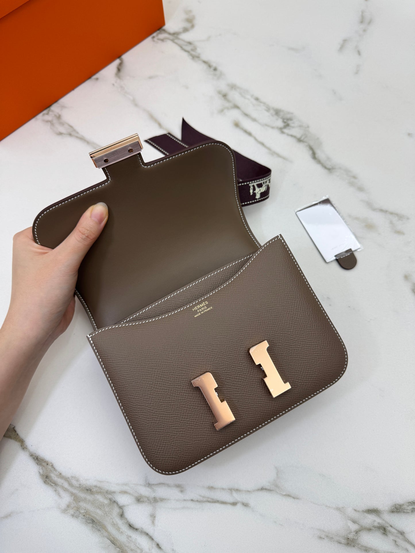 HERMES Mini Constance 大象灰 Epsom 玫瑰金扣