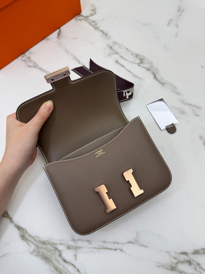 HERMES Mini Constance 大象灰 Epsom 玫瑰金扣