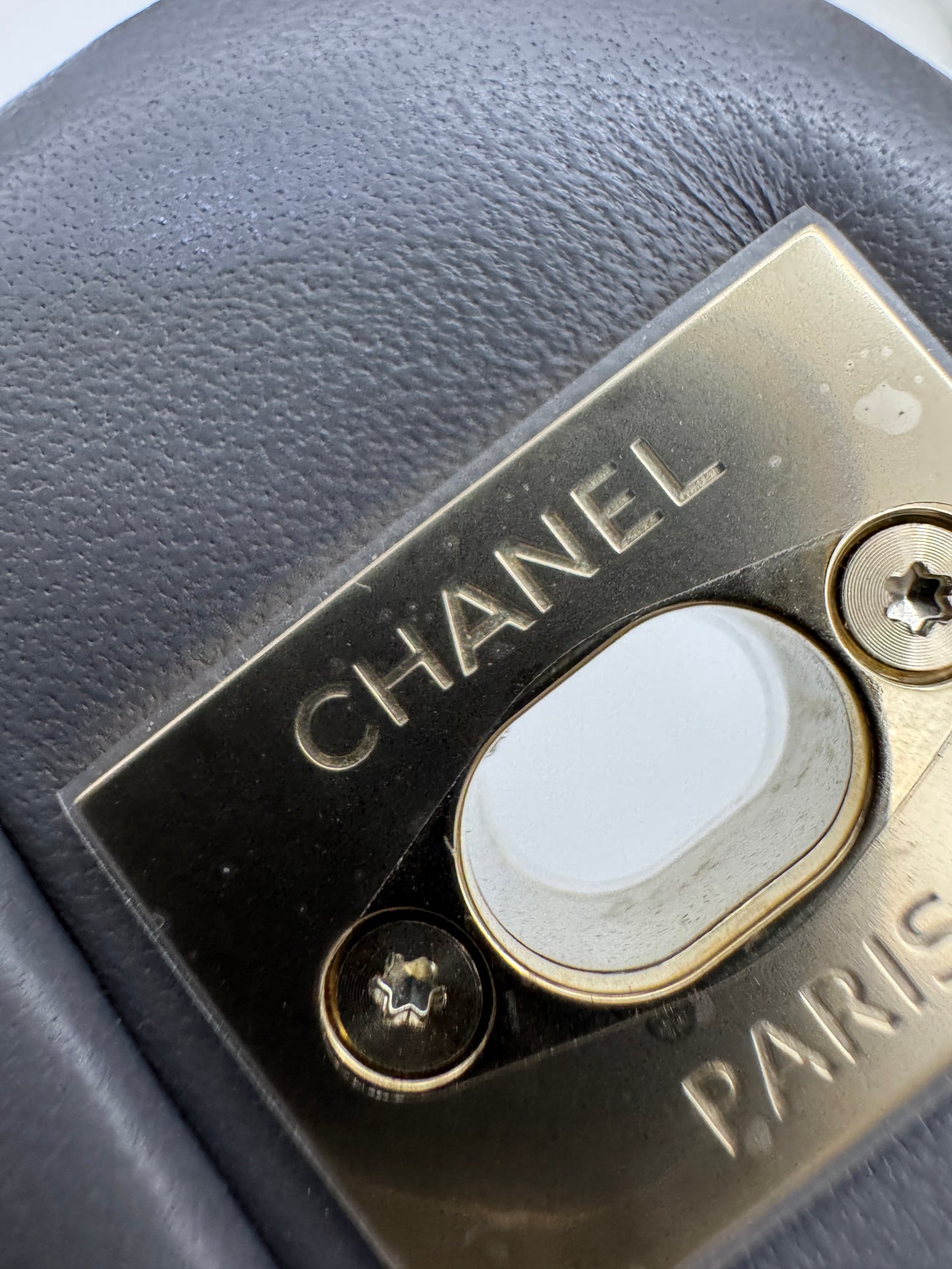 CHANEL Mini CF 深灰色羊皮淺金扣