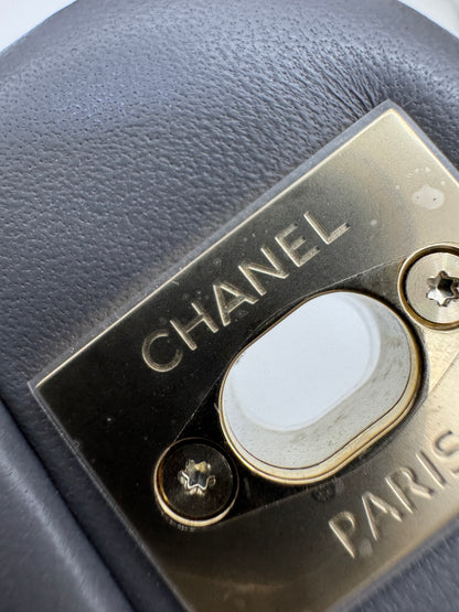 CHANEL Mini CF 深灰色羊皮淺金扣
