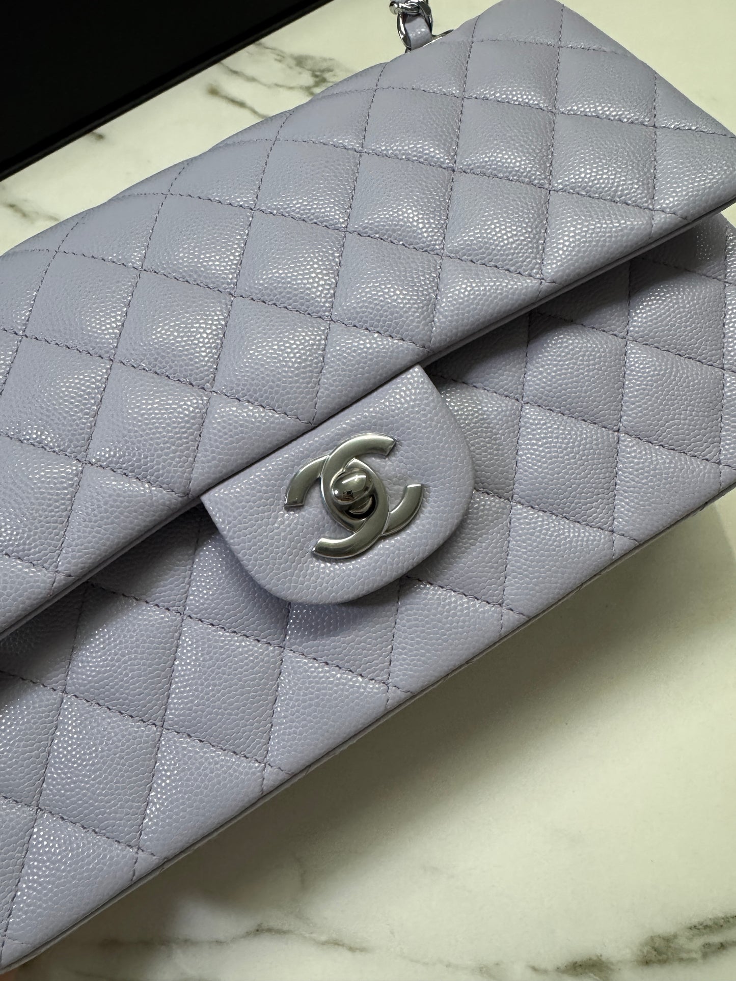 CHANEL CF25 Medium 21K香芋紫銀扣 牛皮 caviar
