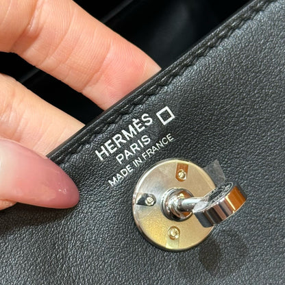 HERMES Mini Lindy Touch 拼鱷魚皮 黑色銀扣 noir