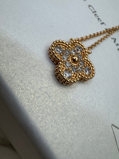 VCA Vintage Alhambra Necklace 滿鑽玫瑰金項鏈