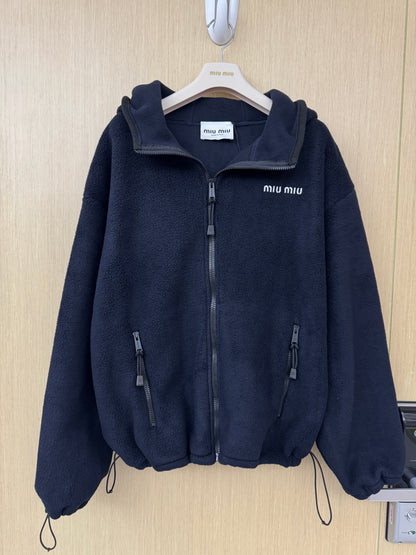 MIU MIU 搖粒絨長袖外套 藏藍色