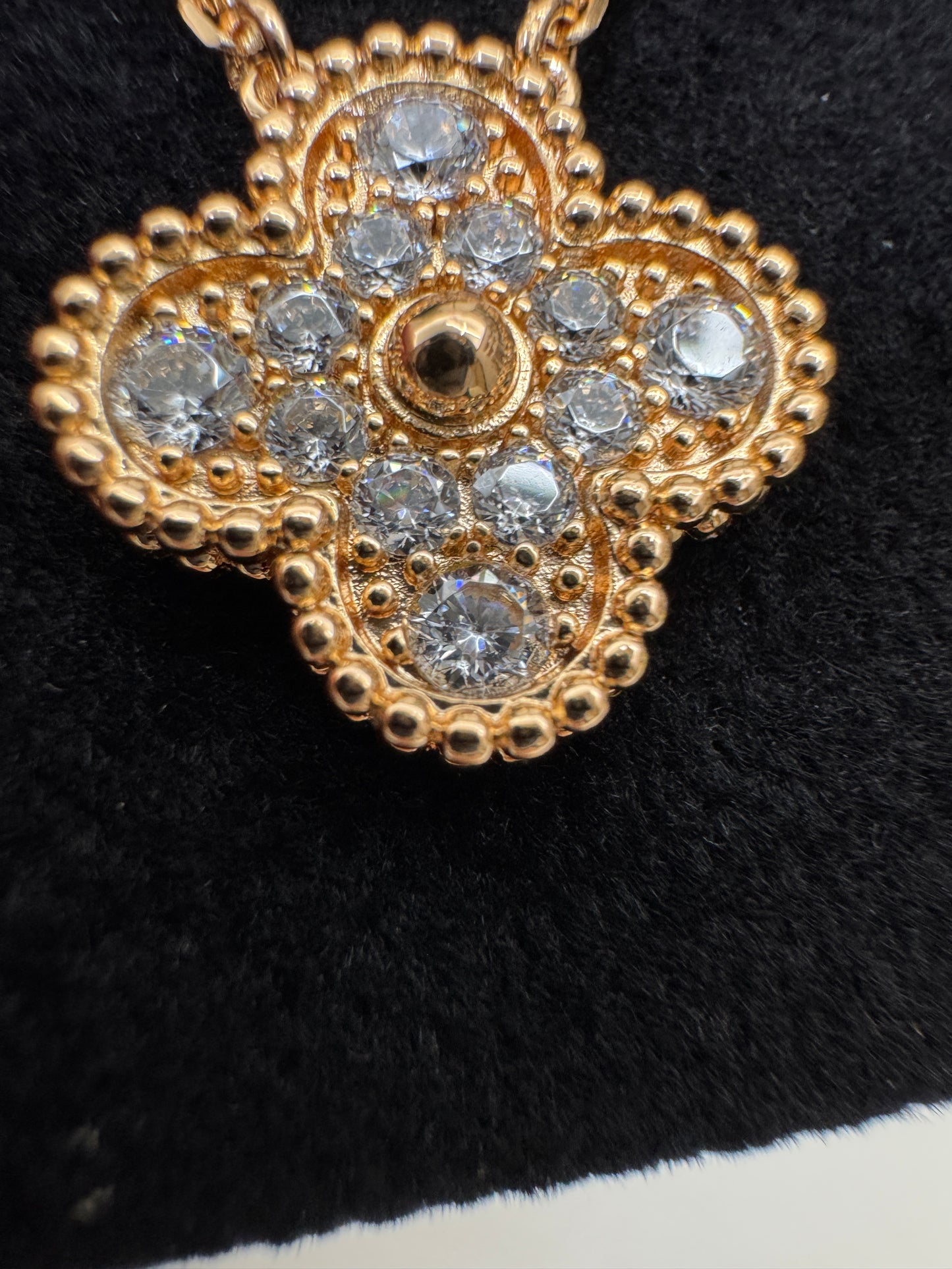 VCA Vintage Alhambra Necklace 滿鑽玫瑰金項鏈