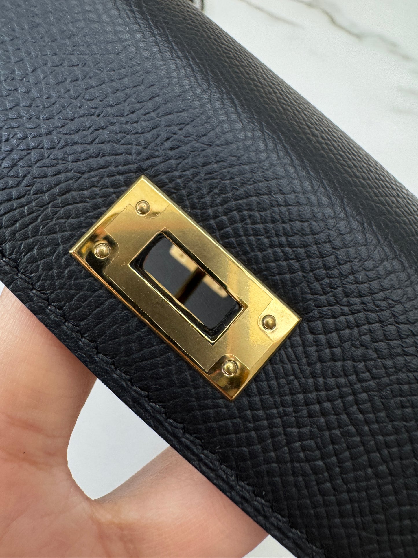 HERMES Mini Kelly II 黑金 Epsom Noir GHW