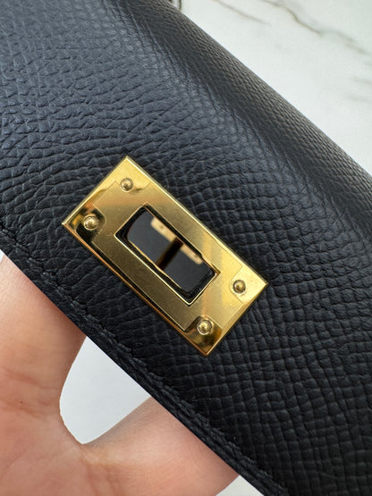 HERMES Mini Kelly II 黑金 Epsom Noir GHW
