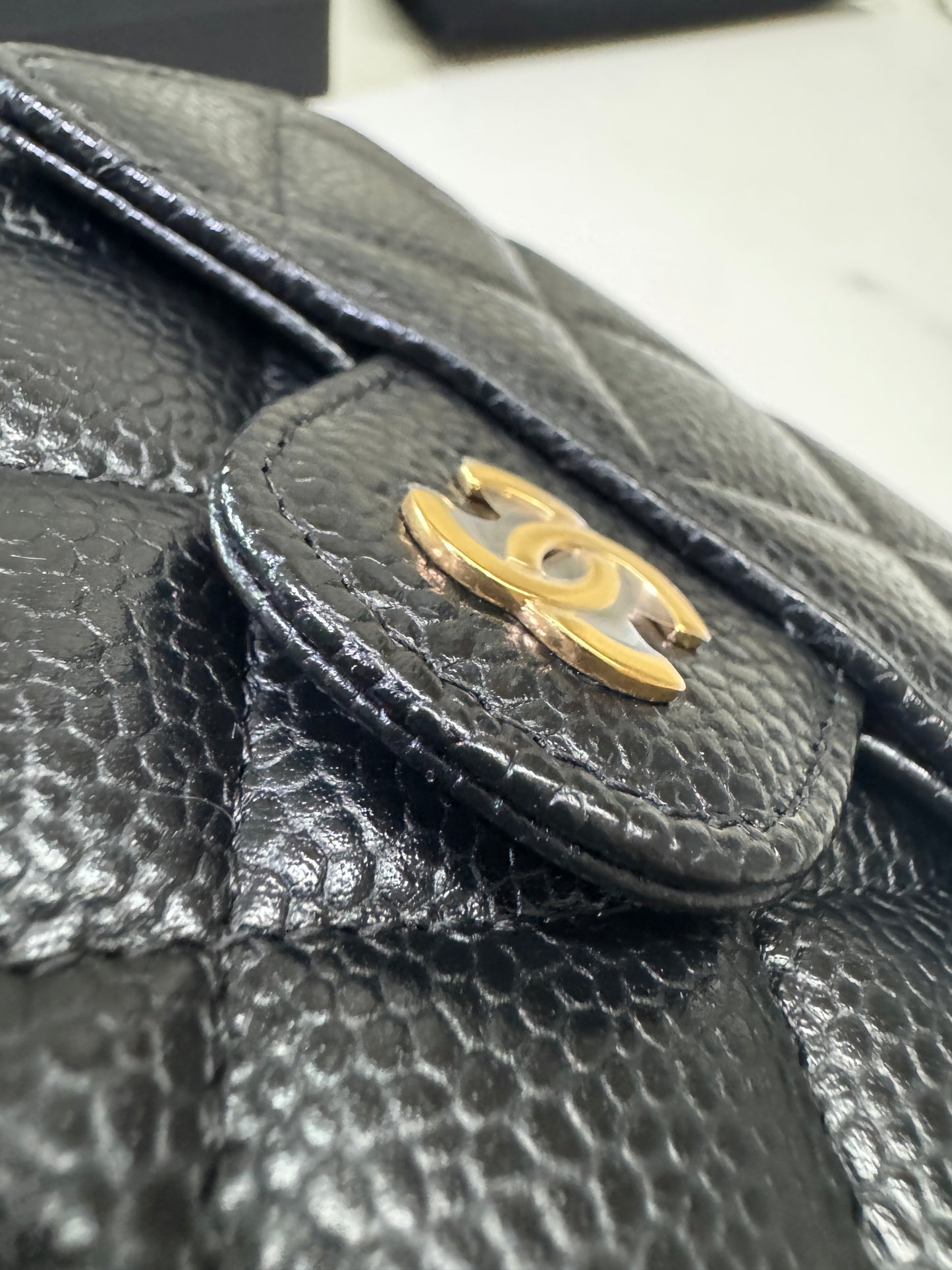 CHANEL CF三摺錢包 黑金牛