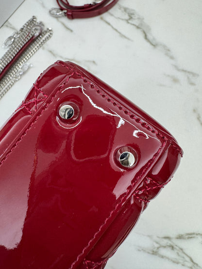 DIOR Mini Lady Dior 漆皮Cherry Red Shinny Calfskin