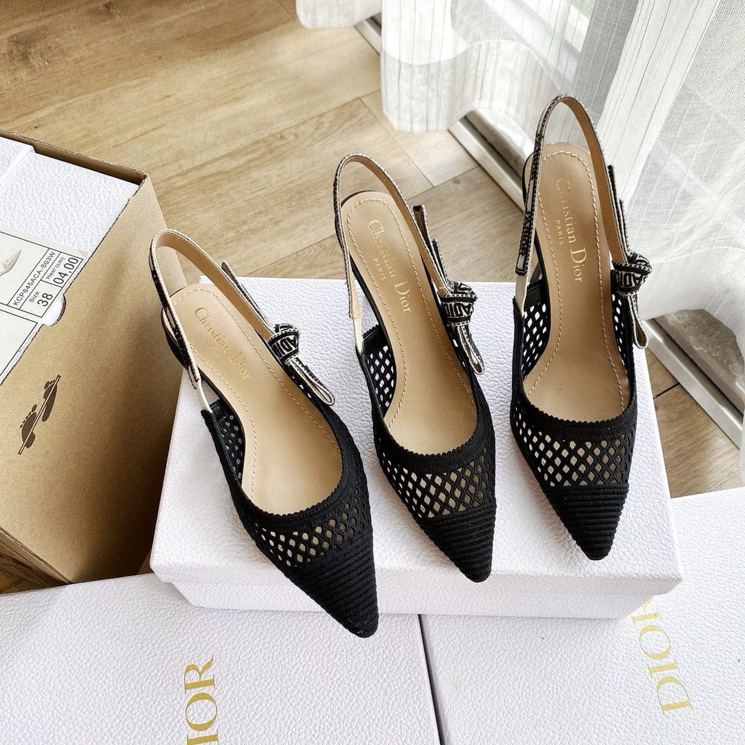 DIOR J'adior Slingback 鏤空藤格紋 奶白/裸粉/黑 平底 貓跟 高跟