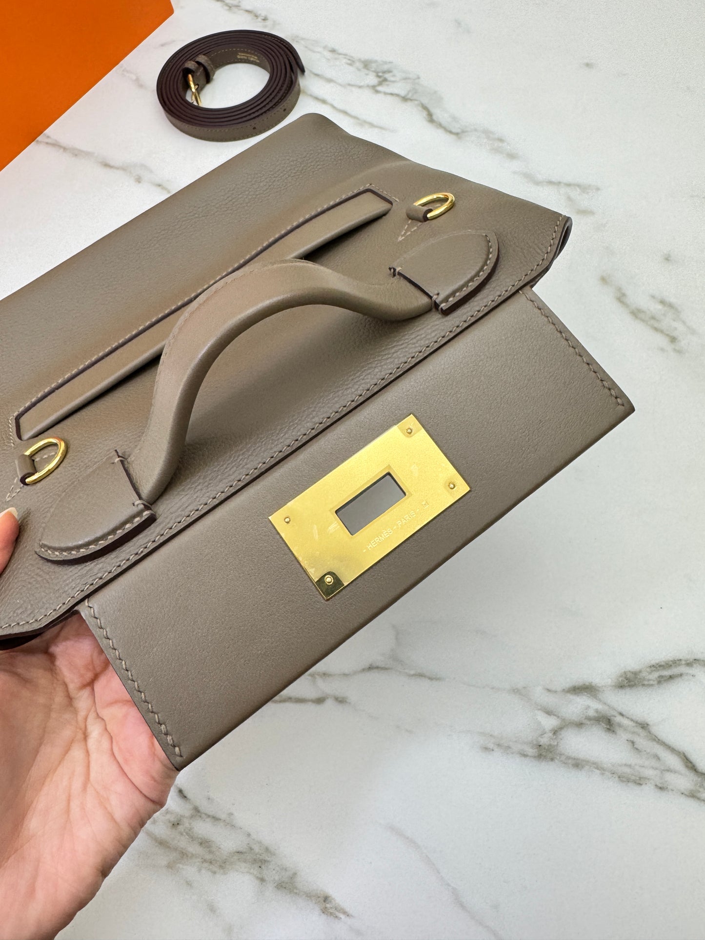 HERMES Mini 2424 大象灰金扣 Evercolor Etoupe GHW