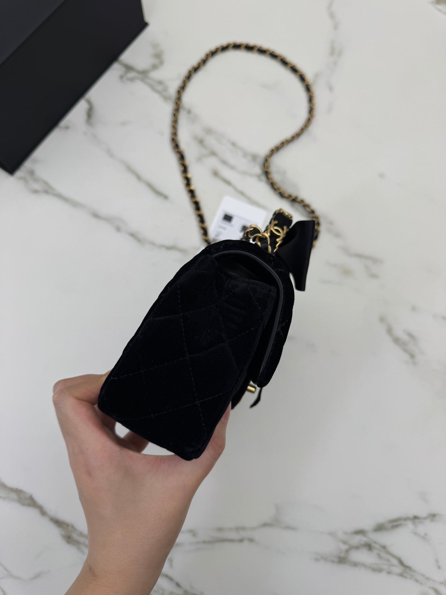 CHANEL 25K 蝴蝶結絲絨 Mini CF Top Handle