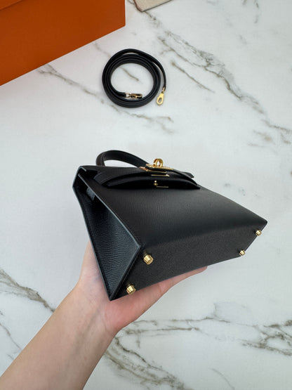 HERMES Mini Kelly II 黑金 Epsom Noir GHW