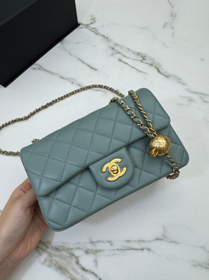 CHANEL 25C 金球20cm 灰綠色