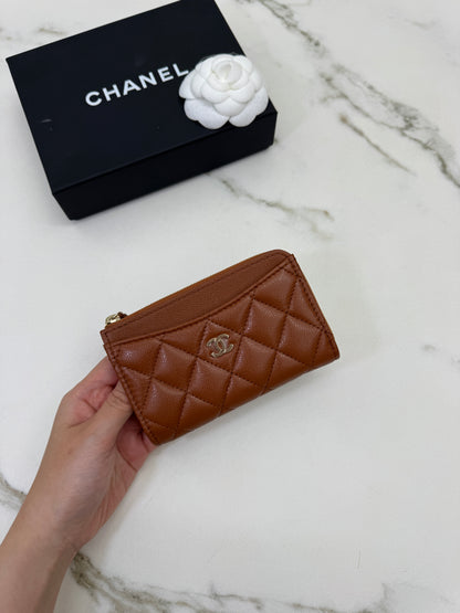 CHANEL L型拉鏈小錢包 焦糖棕
