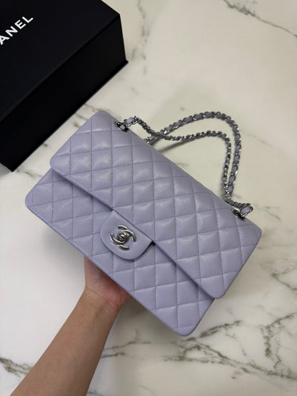 CHANEL CF25 Medium 21K香芋紫銀扣 牛皮 caviar