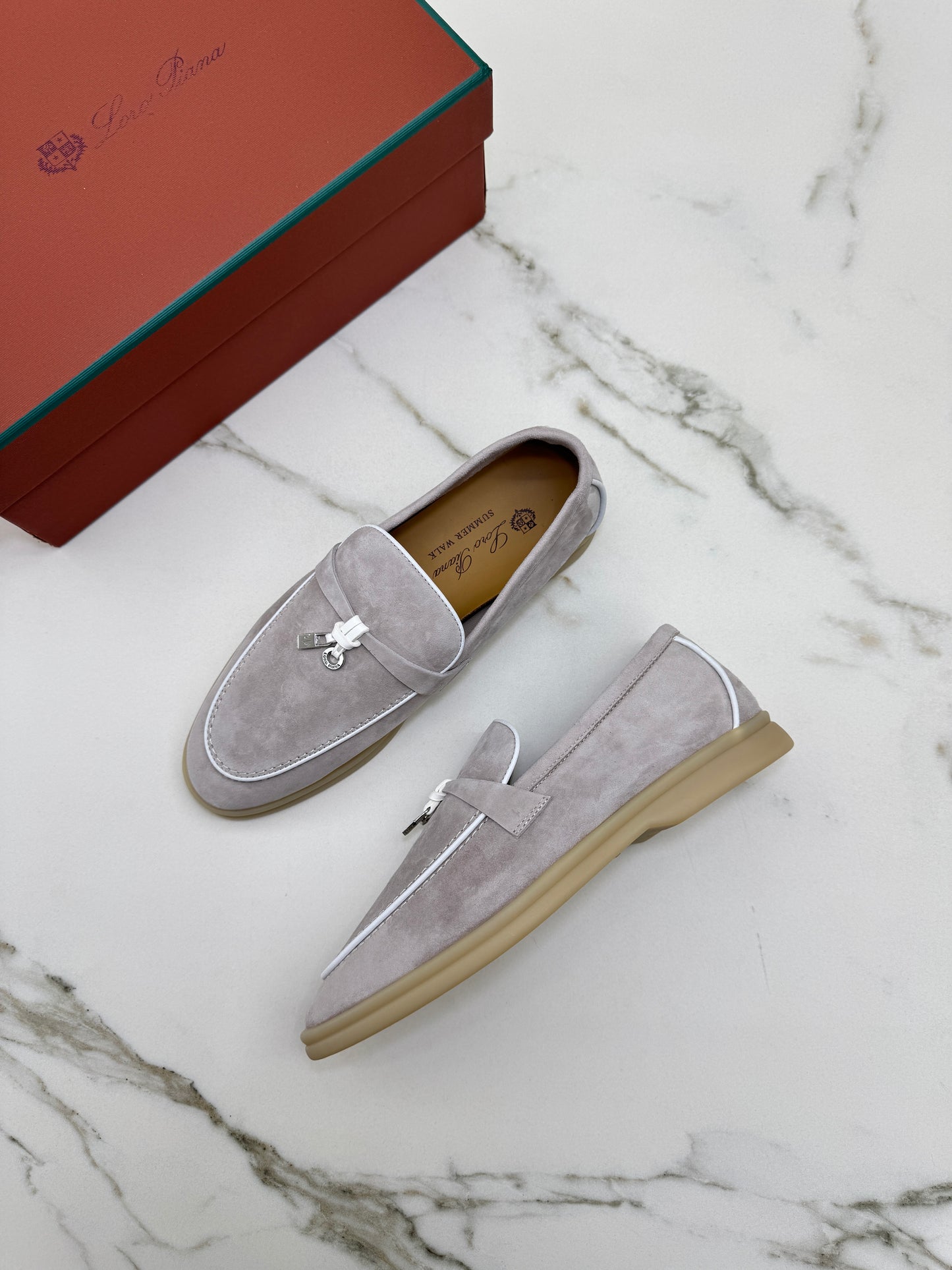 LORO PIANA Summer Walk 珍珠灰滾邊款樂福鞋