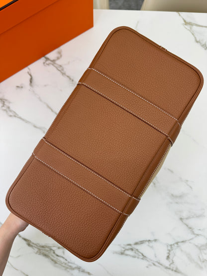 HERMES Garden Party 36 金棕拼風衣灰帆布 Negonda/ Canvas