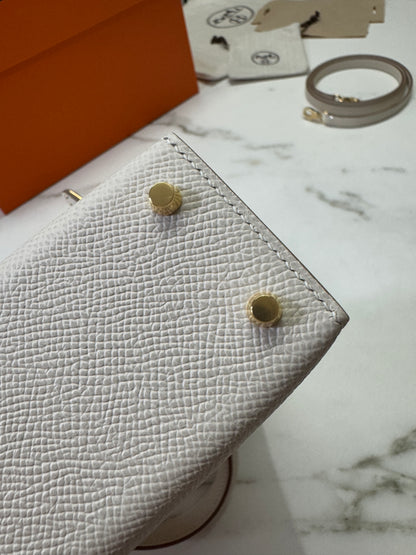 HERMES Mini Kelly II 奶昔白金扣 Epsom Craie GHW