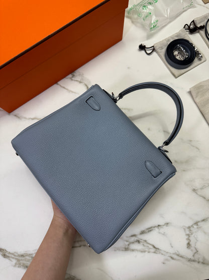 HERMES Kelly 25 亞麻藍 銀扣 內縫 Togo Selier