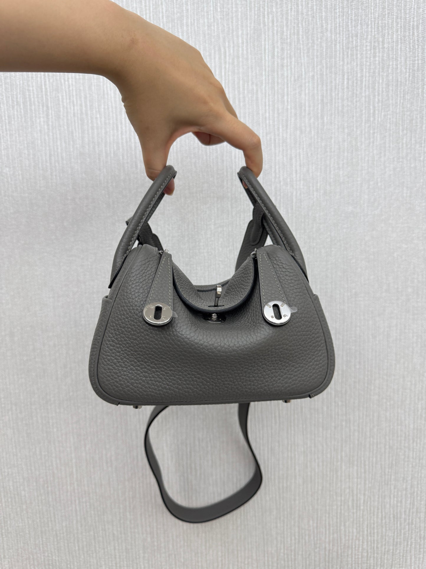 HERMES Mini Lindy 積雨雲灰銀扣 0L Gris Meyer PHW