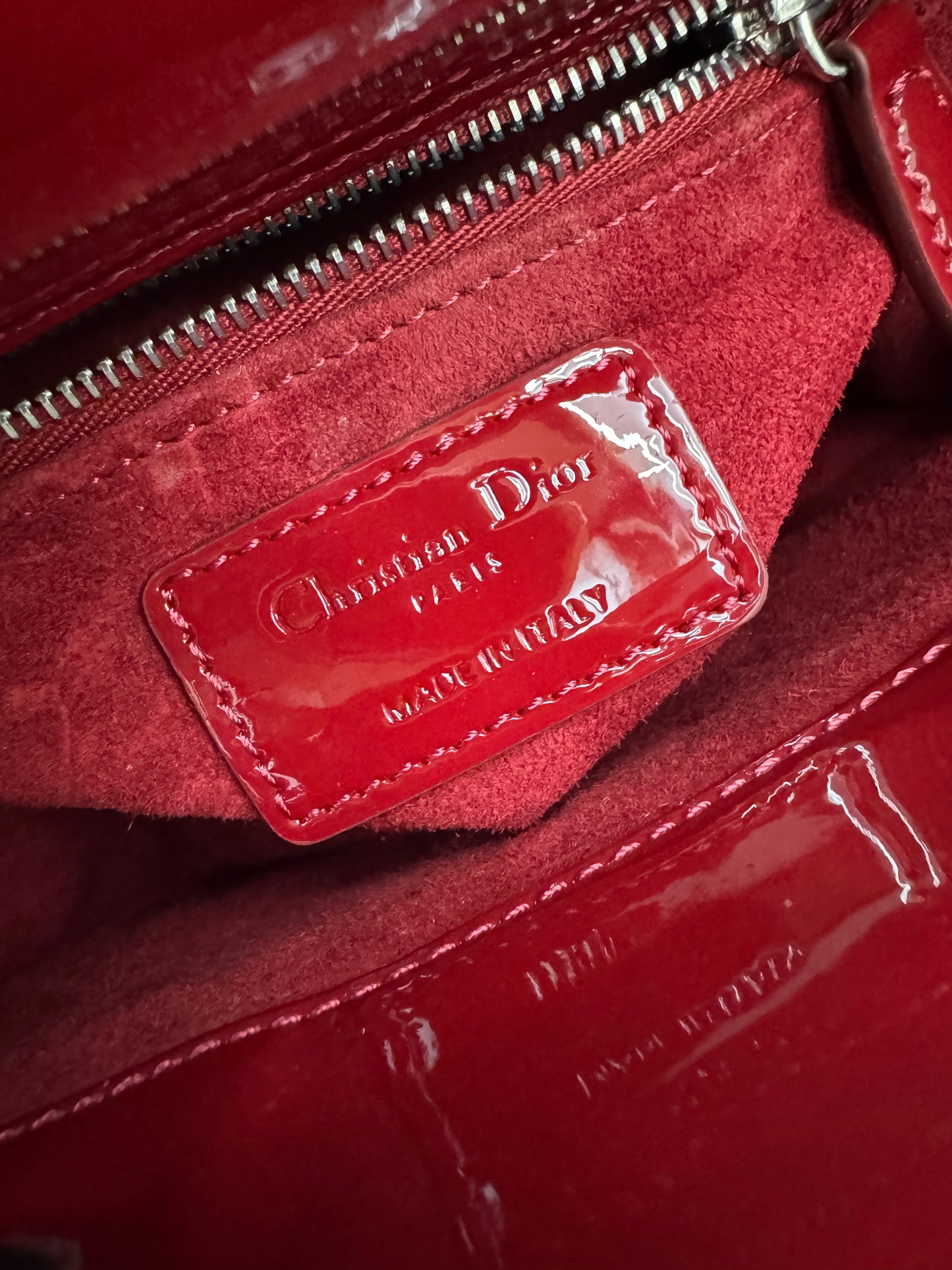 DIOR Mini Lady Dior 漆皮Cherry Red Shinny Calfskin