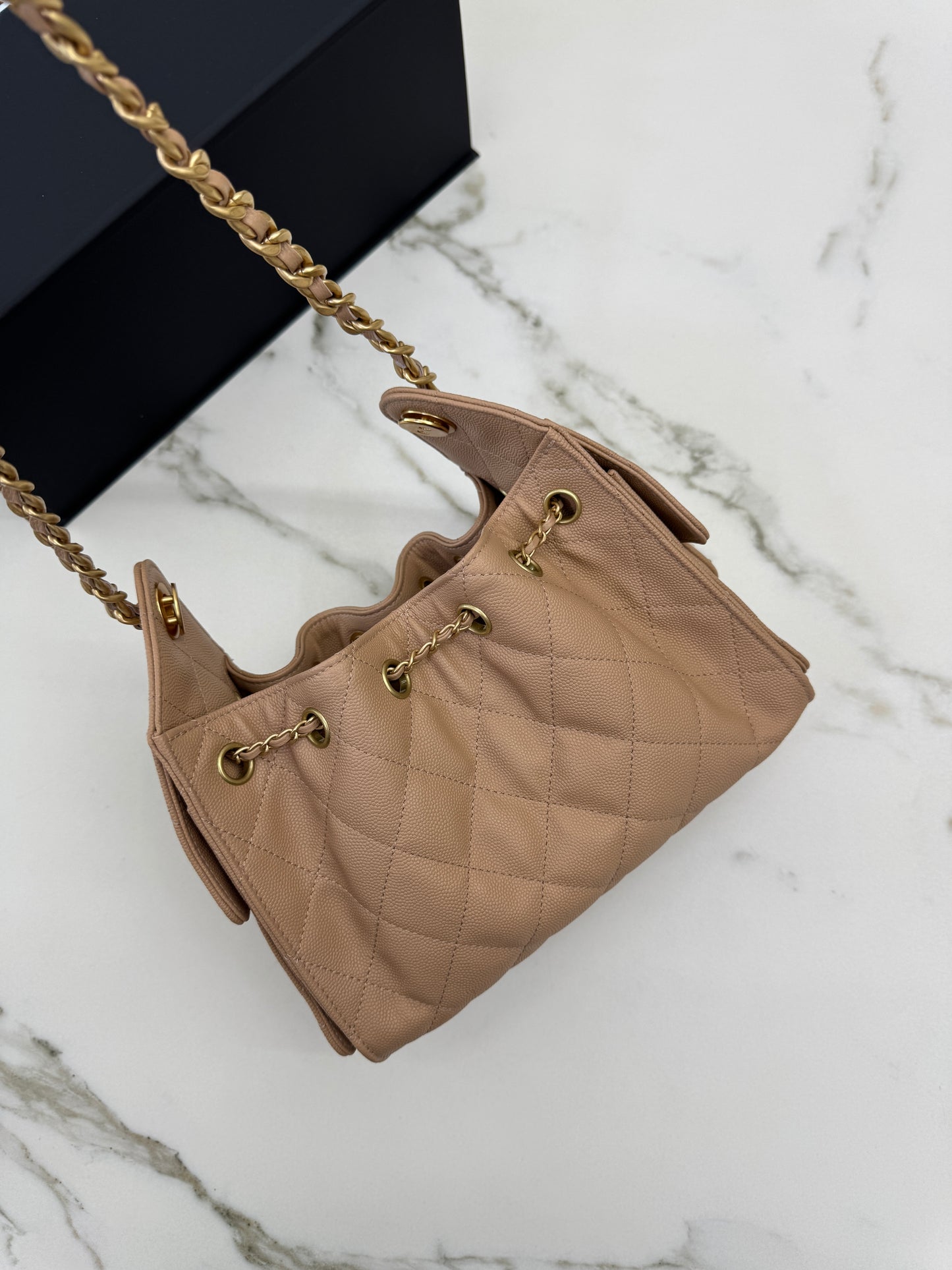 CHANEL Mini 25Bag 奶茶杏荔枝皮 Caviar Calfskin