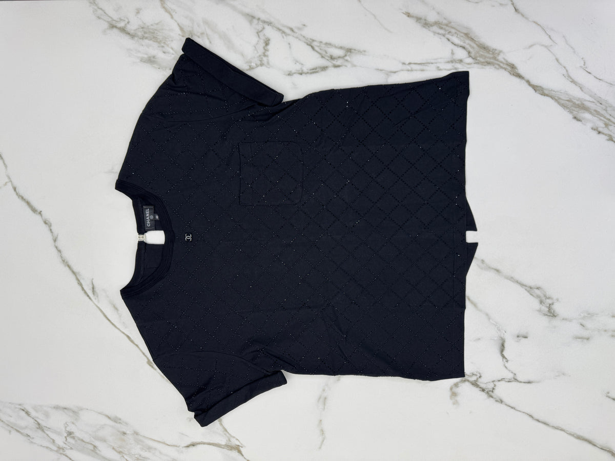 CHANEL 25S 燙鑽短袖Tee 黑色