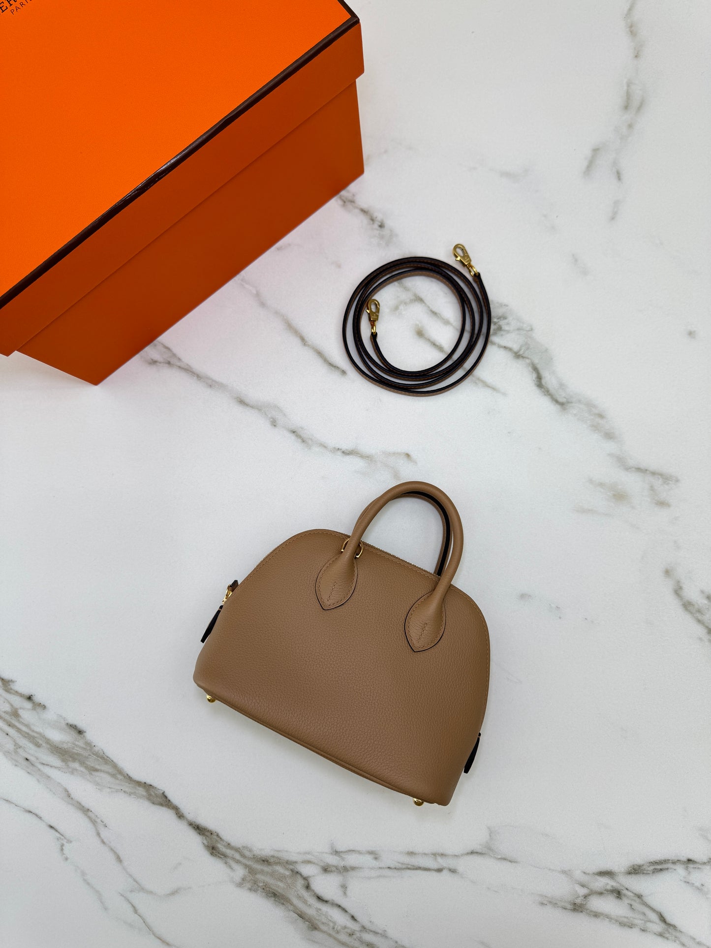 HERMES Mini Bolide 奶茶色金扣 Evercolor Chai GHW