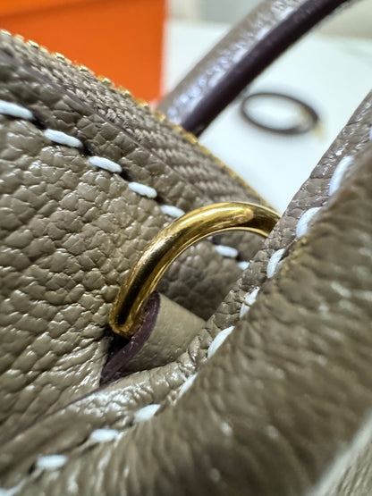 HERMES Mini Bolide 大象灰山羊皮 金扣