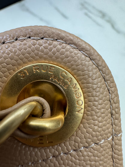 CHANEL Mini 25Bag 奶茶杏荔枝皮 Caviar Calfskin