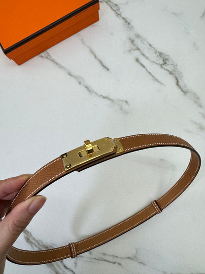 HERMES Kelly 皮帶 金棕金扣 【手縫版】
