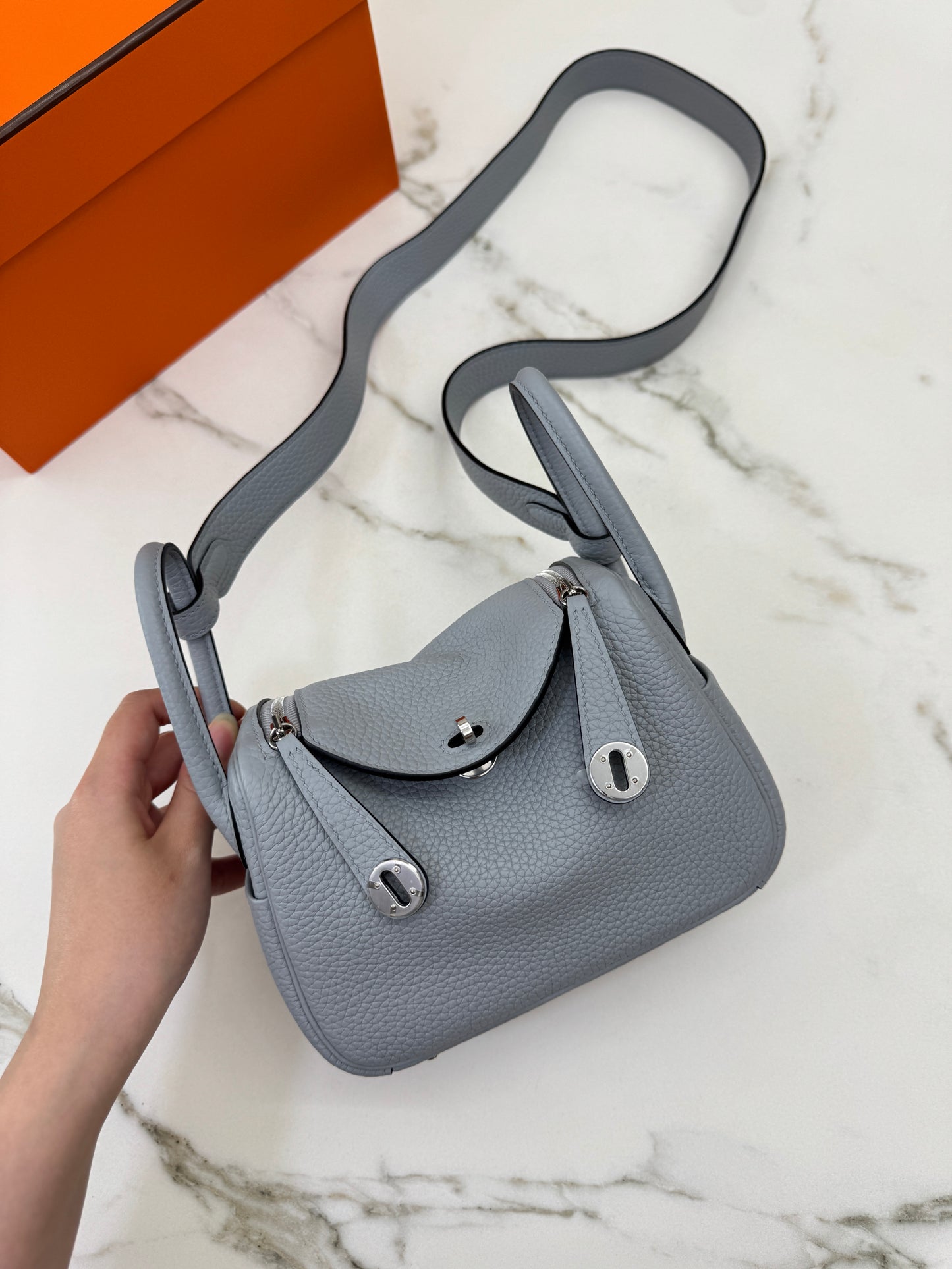 HERMES Mini Lindy II 木偶灰銀扣 TC Gris Platin PHW