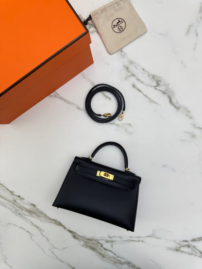 HERMES Mini Kelly II 黑金 Epsom Noir GHW