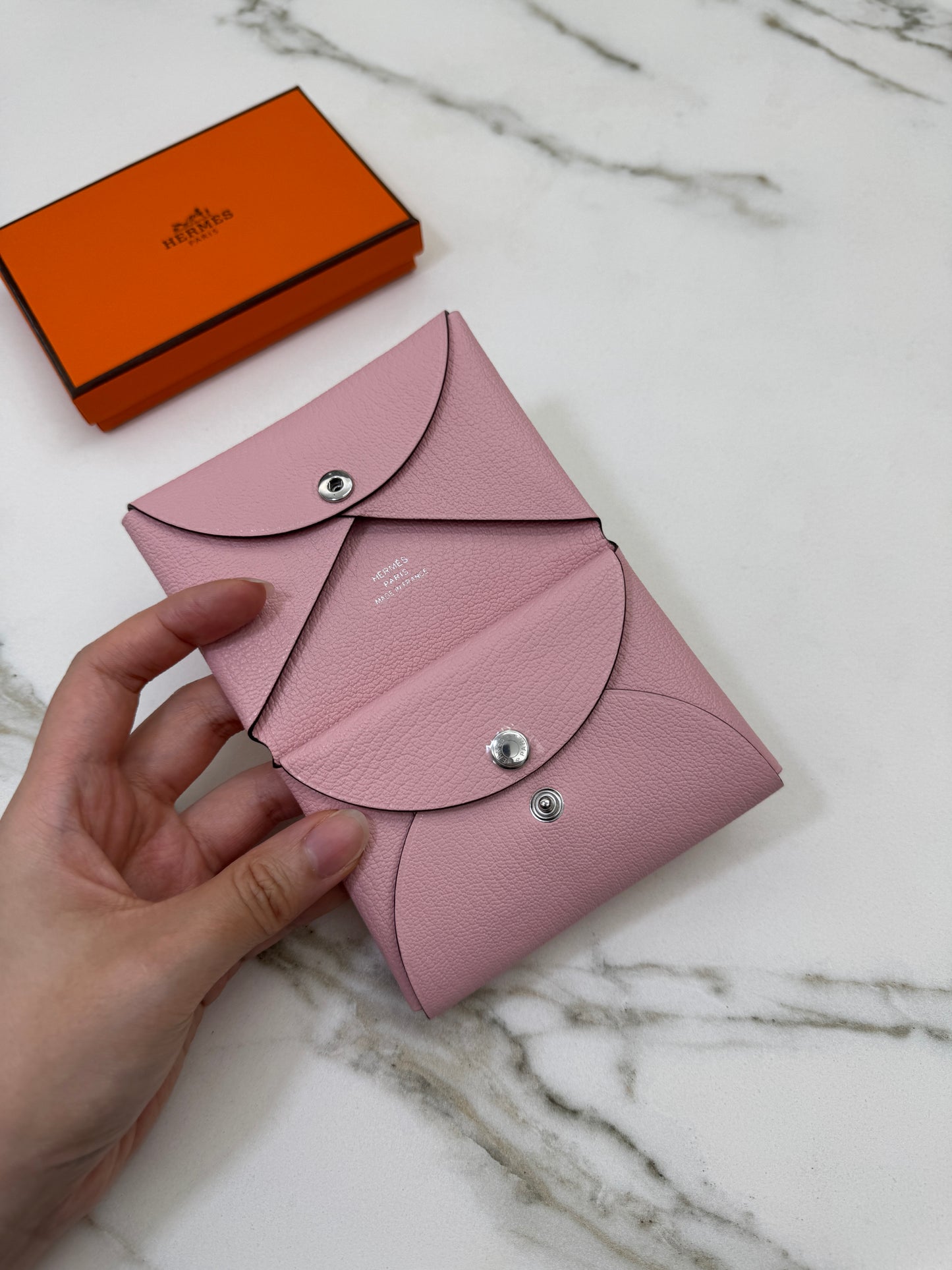 HERMES Calvi Duo 櫻花粉山羊皮 Rose Sakura