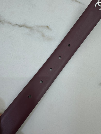 CHANEL Belt 雙面皮帶銀扣 酒紅拼黑