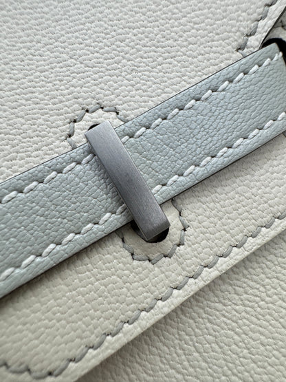 HERMES Birkin 25 SO 奶昔白拼珍珠灰 山羊皮 拉絲銀扣